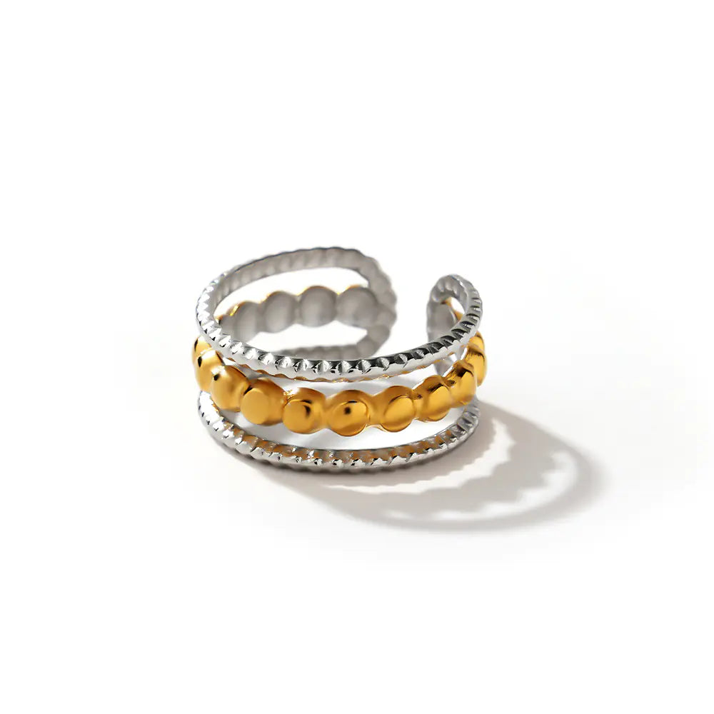 3-row silver and gold ring
