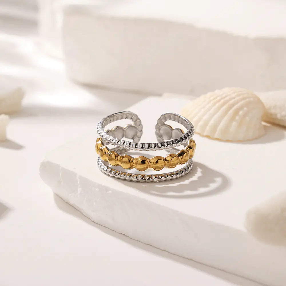 3-row silver and gold ring