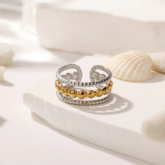 3-row silver and gold ring